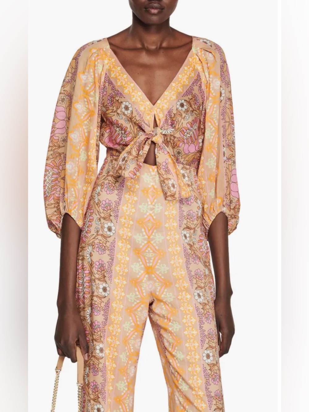 NWT SANDRO Dieppe Floral Linen Blend Jumpsuit 34 US 2 - Picture 4 of 16